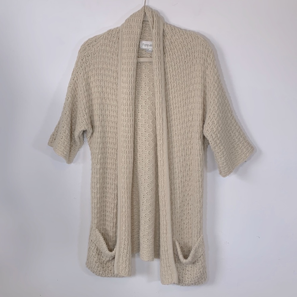 Forever 21 Open Front Short Sleeve Women’s Size L Lightweight Sweater Cardigan